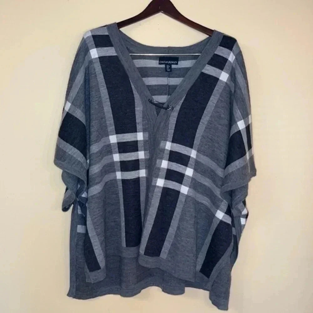 Cynthia Rowley Gray Black Sweater Poncho Size S